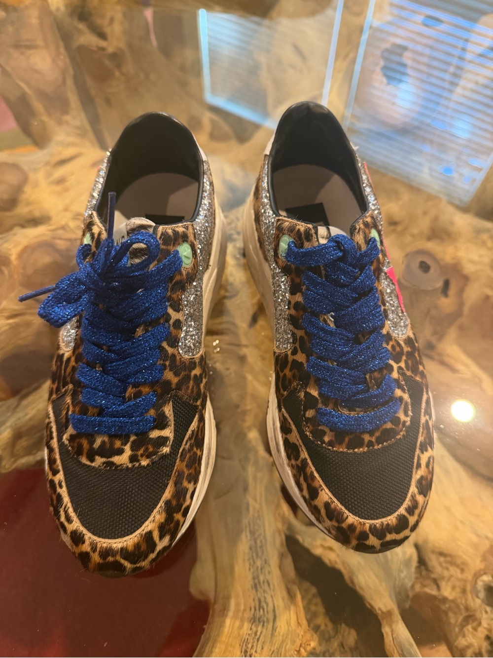 Golden Goose Leopard Print Sneakers with Blue laces and Pink Star! - Picture 2 of 6